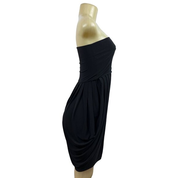 Women's Strapless Black Draped Cocktail Knee Length Dress Sz XS/S - Picture 3 of 5